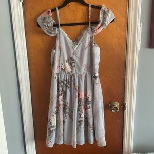 Lulu’s Floral Blue Off the Shoulder Dress